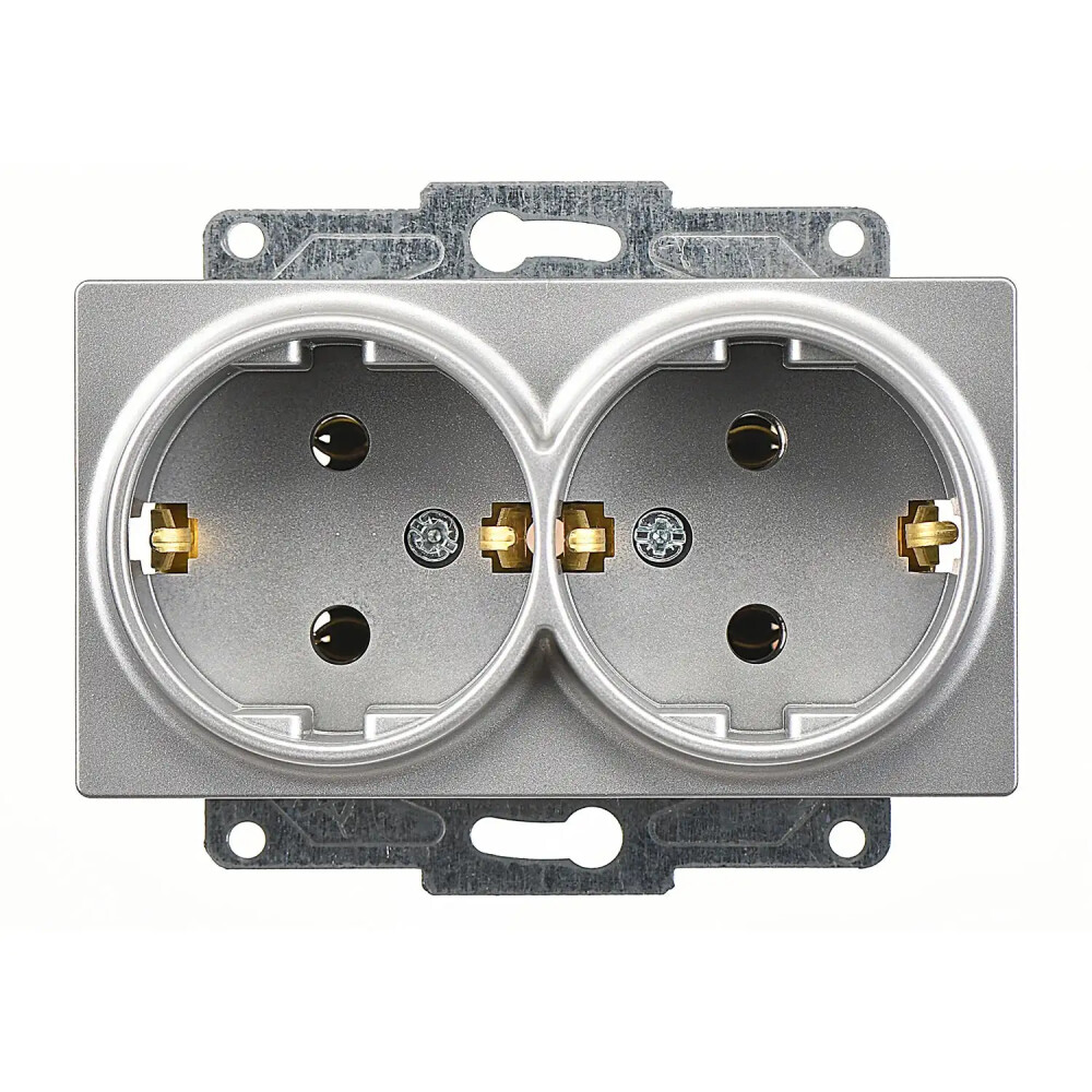 Eqona / Radius / Neoline İkili Topraklı Priz, Gümüş (Mekanizma + Tuş/Kapak) - Günsan Elektrik