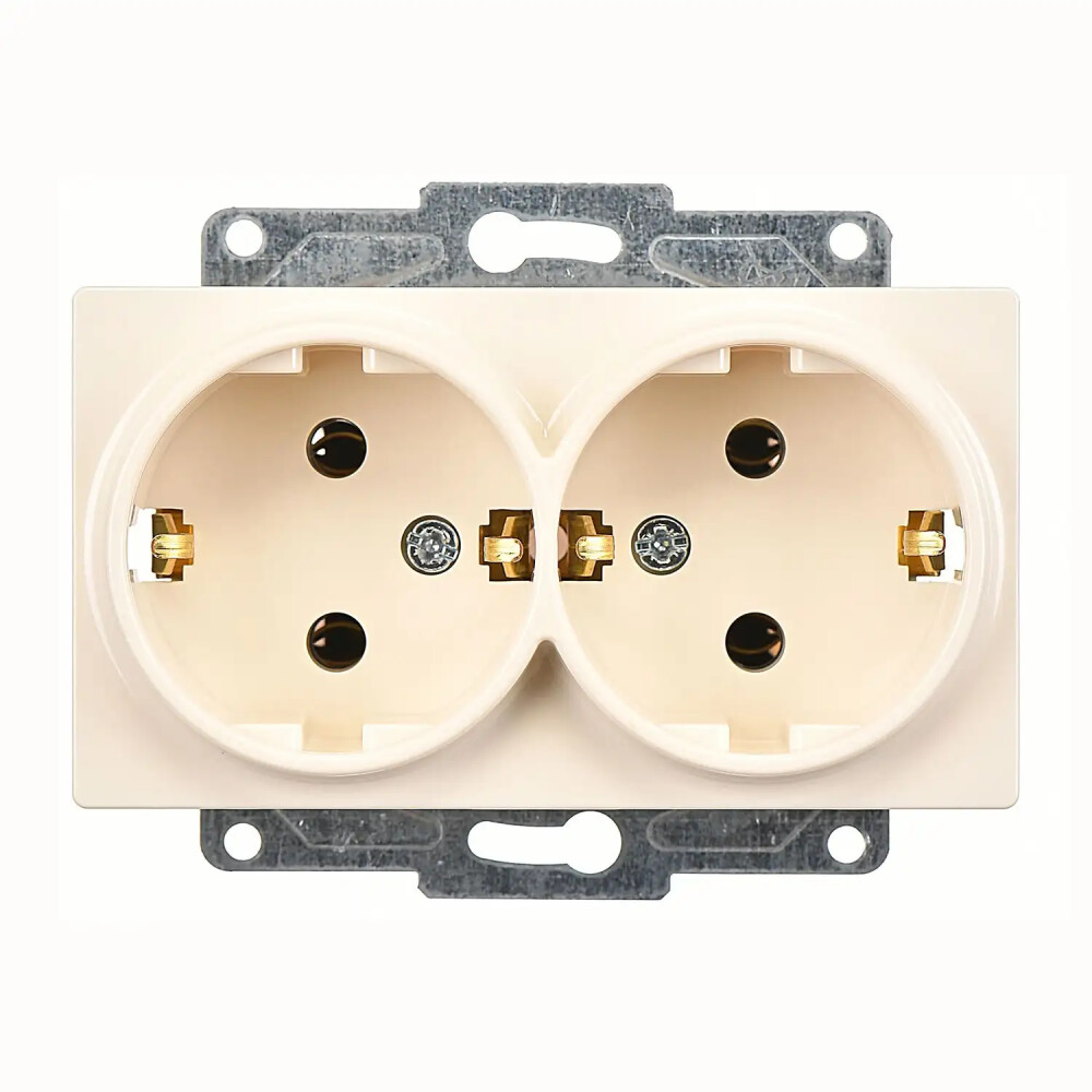 Eqona / Radius / Neoline İkili Topraklı Priz, Krem (Mekanizma + Tuş/Kapak) - Günsan Elektrik