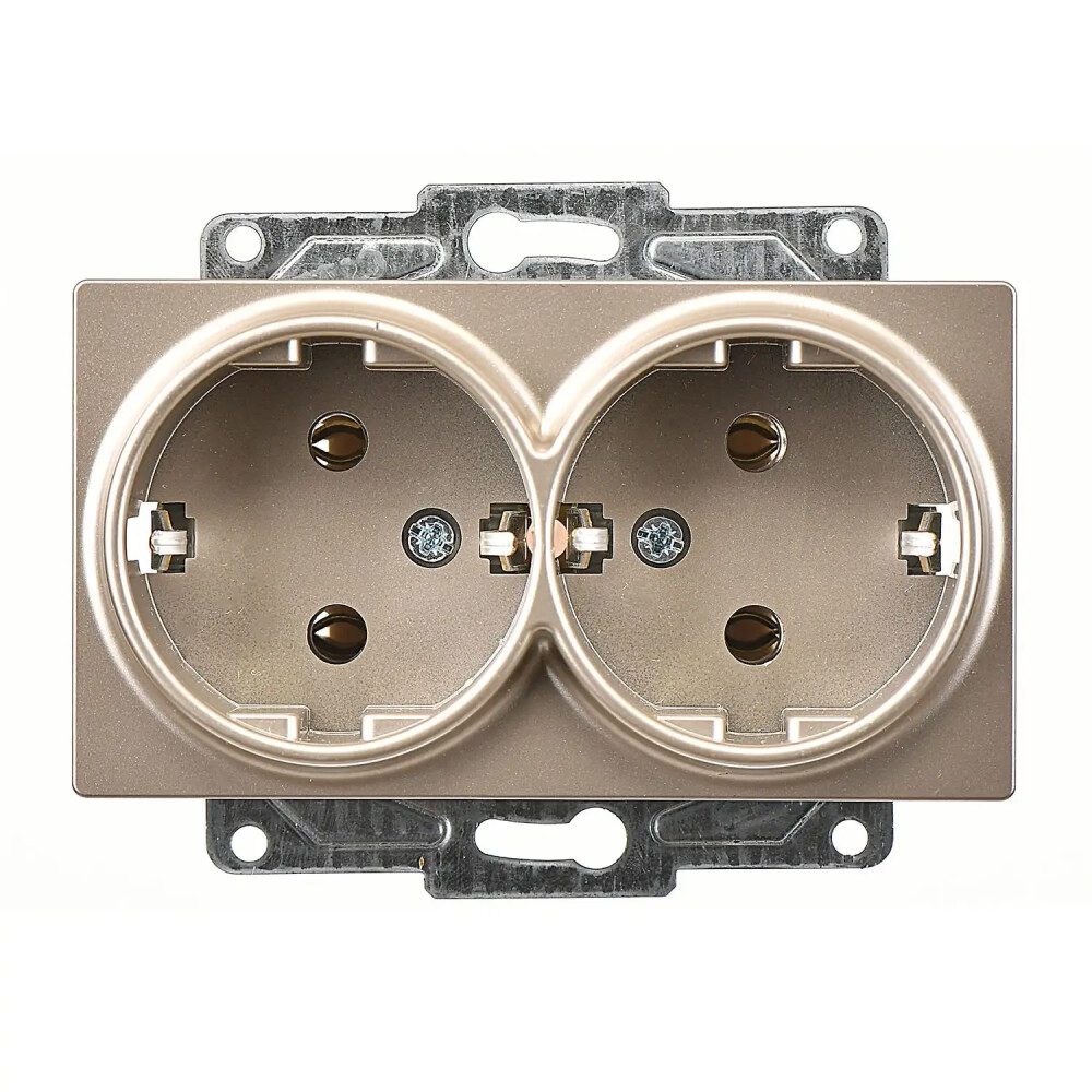 Eqona / Radius / Neoline İkili Topraklı Priz, Metalik Bej (Mekanizma + Tuş/Kapak) - Günsan Elektrik