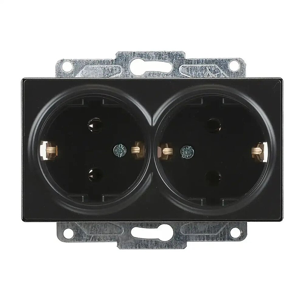 Eqona / Radius / Neoline İkili Topraklı Priz, Metalik Siyah (Mekanizma + Tuş/Kapak) 
