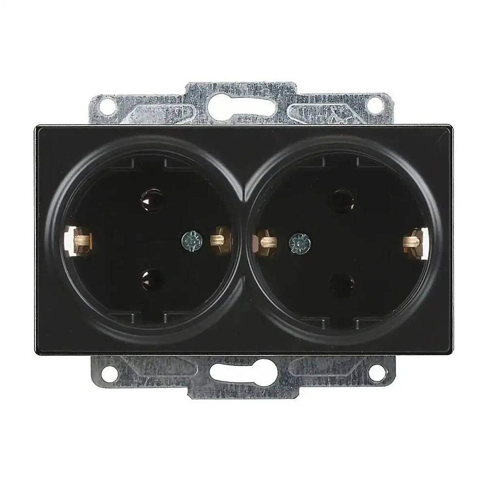 Eqona / Radius / Neoline İkili Topraklı Priz, Metalik Siyah (Mekanizma + Tuş/Kapak) - 1
