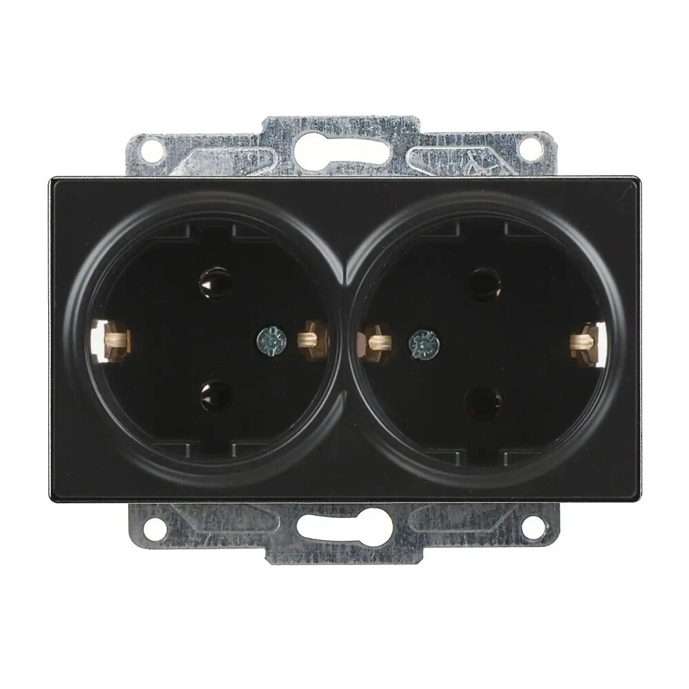 Eqona / Radius / Neoline İkili Topraklı Priz, Metalik Siyah (Mekanizma + Tuş/Kapak) - Günsan Elektrik