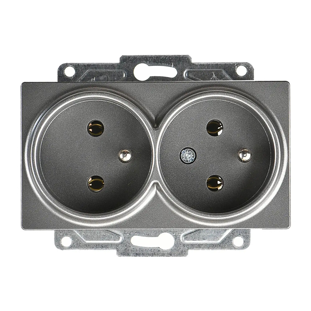 Eqona / Radius / Neoline İkili UPS Priz, Füme (Mekanizma + Tuş/Kapak) - Günsan Elektrik