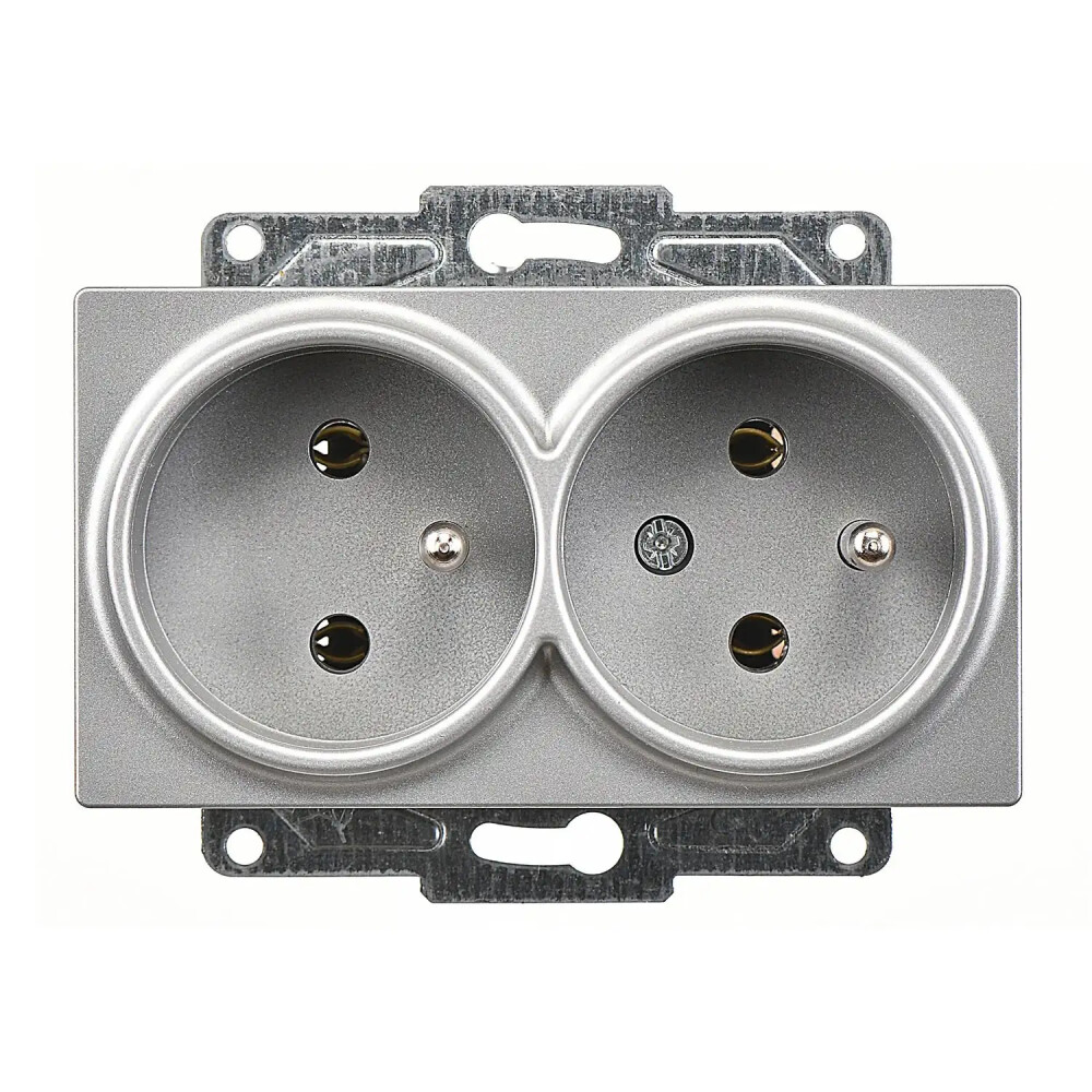 Eqona / Radius / Neoline İkili UPS Priz, Gümüş (Mekanizma + Tuş/Kapak) - Günsan Elektrik