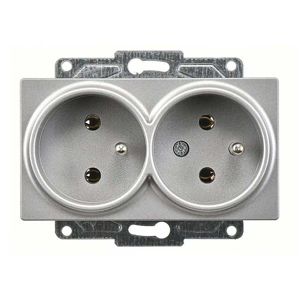 Eqona / Radius / Neoline İkili UPS Priz, Gümüş (Mekanizma + Tuş/Kapak) - 1