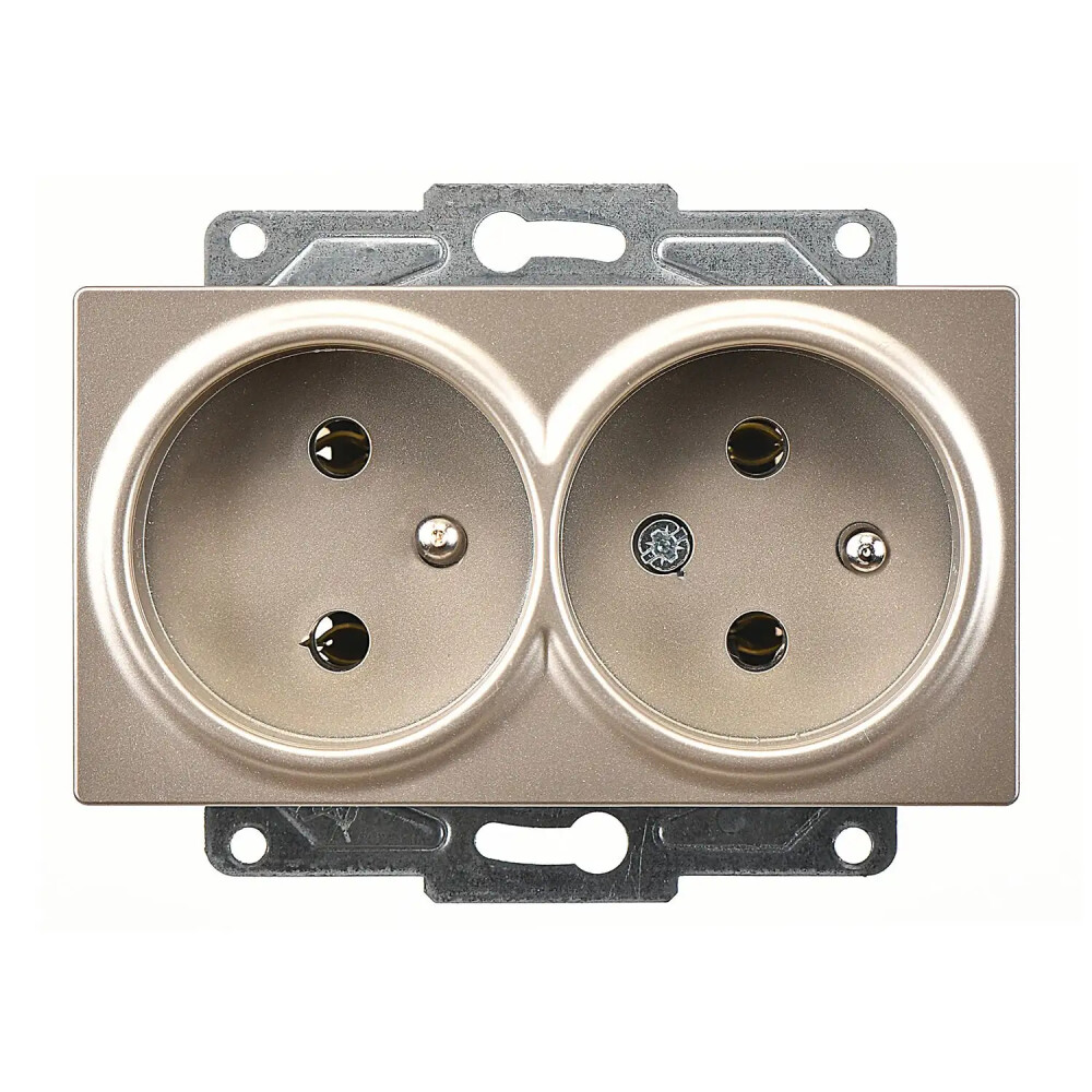 Eqona / Radius / Neoline İkili UPS Priz, Metalik Bej (Mekanizma + Tuş/Kapak) - Günsan Elektrik