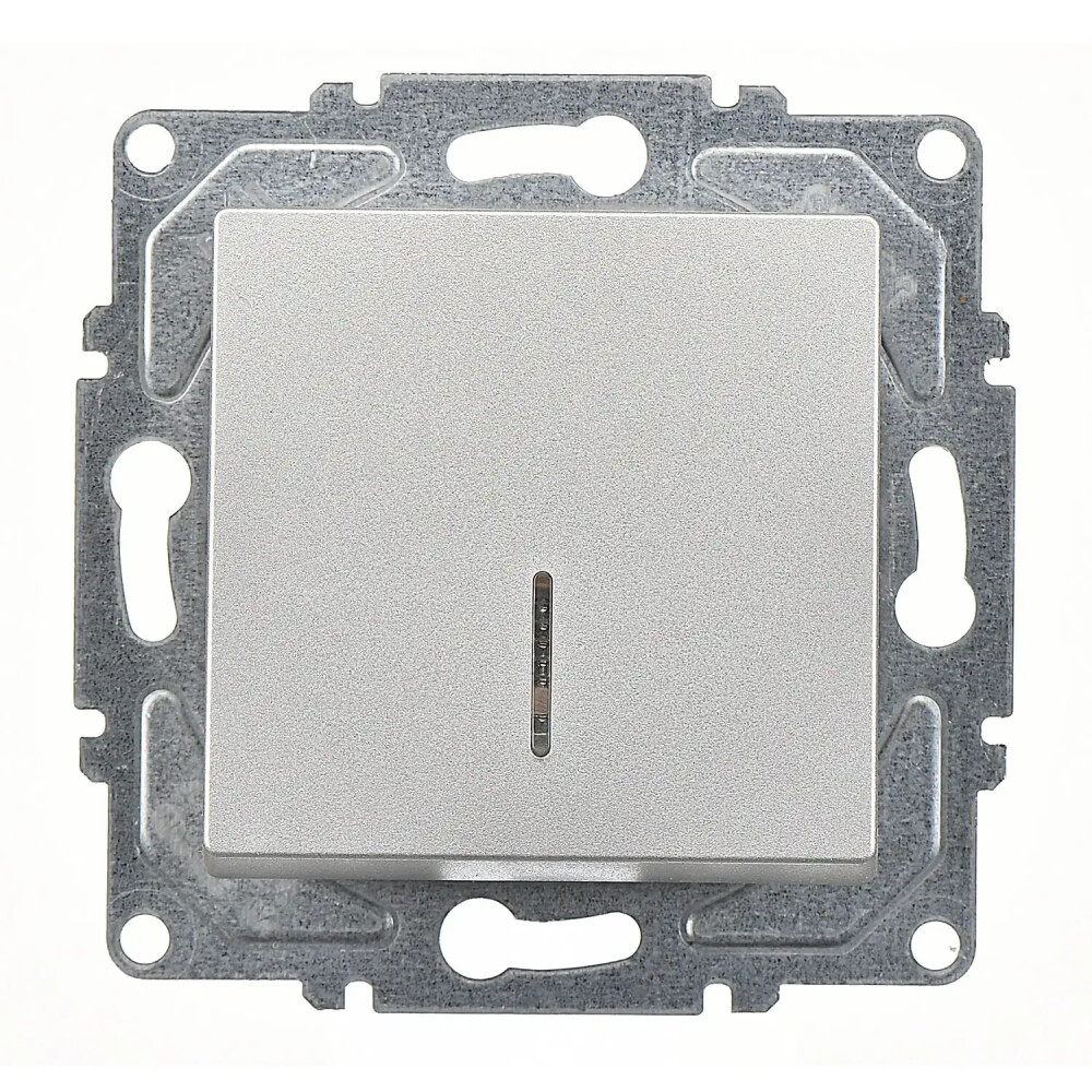 Eqona / Radius / Neoline Işıklı Anahtar, Gümüş (Mekanizma + Tuş/Kapak) - Günsan Elektrik