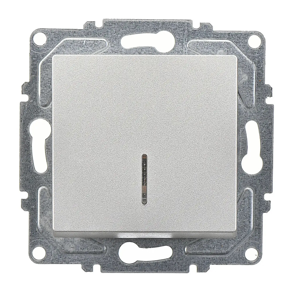 Eqona / Radius / Neoline Işıklı Anahtar (klipsli), Gümüş (Mekanizma + Tuş/Kapak) - Günsan Elektrik