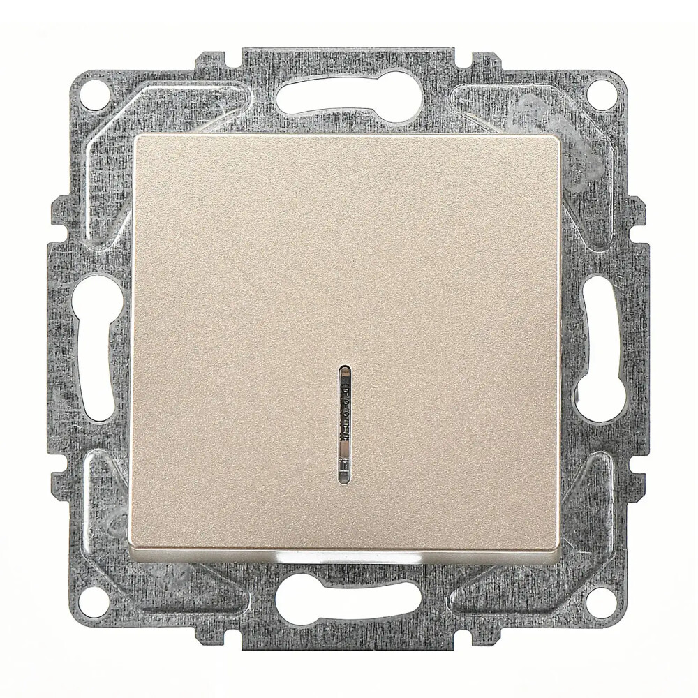 Eqona / Radius / Neoline Işıklı Anahtar, Metalik Bej (Mekanizma + Tuş/Kapak) - Günsan Elektrik