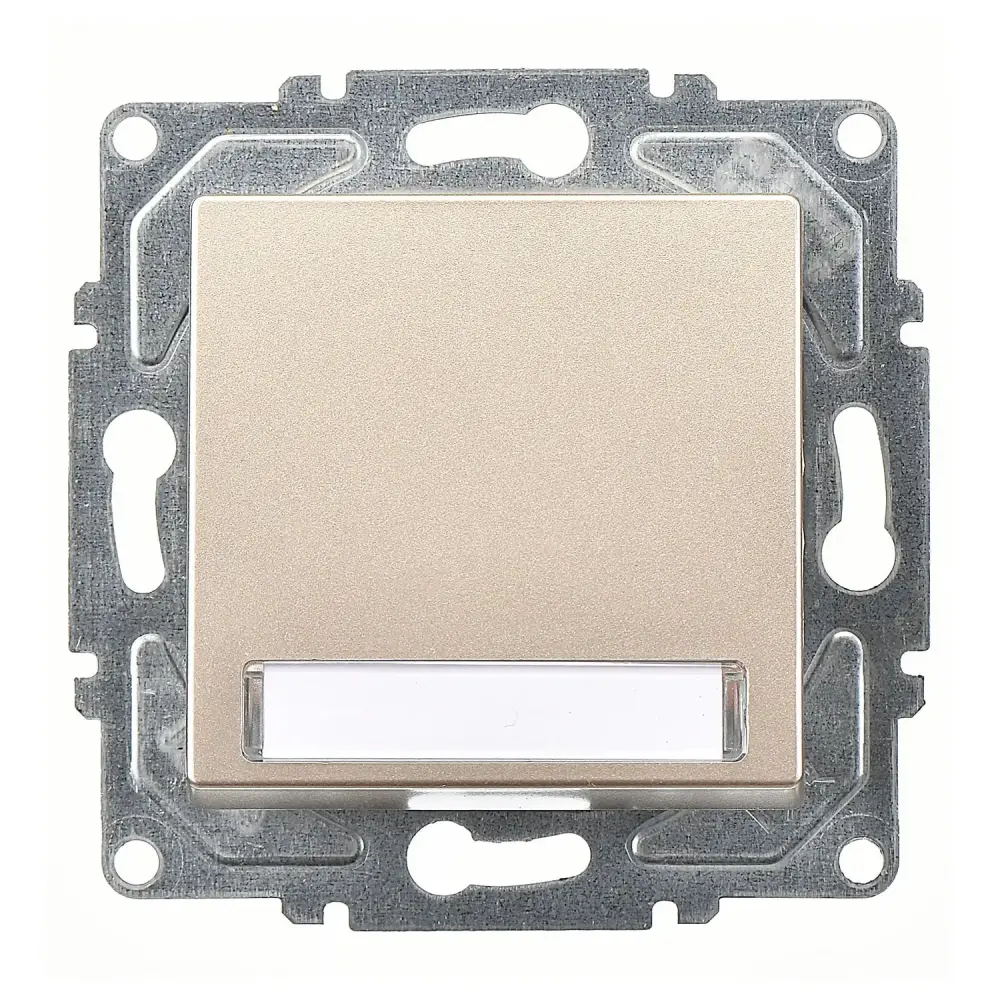 Eqona / Radius / Neoline Işıklı Etiketli Zil Butonu, 12V (klipsli), Metalik Bej (Mekanizma + Tuş/Kapak) - 1