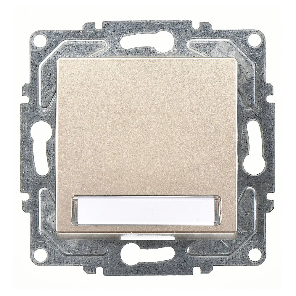 Eqona / Radius / Neoline Işıklı Etiketli Zil Butonu, 12V (klipsli), Metalik Bej (Mekanizma + Tuş/Kapak) - Günsan Elektrik