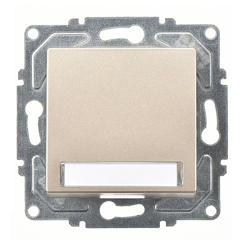 Eqona / Radius / Neoline Işıklı Etiketli Zil Butonu, 12V, Metalik Bej (Mekanizma + Tuş/Kapak) - 1
