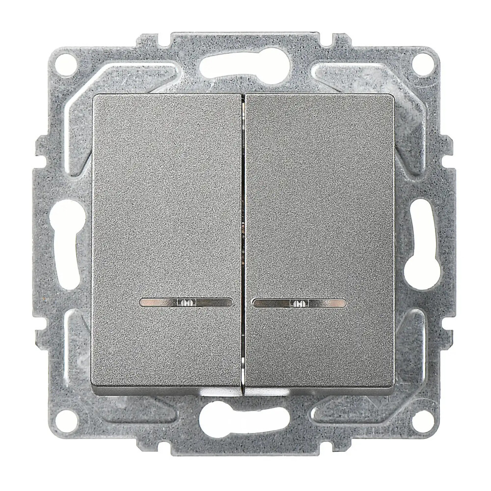 Illuminated 2 Gang Switch, Smoked Gray, (w/o Screw) - Günsan Elektrik