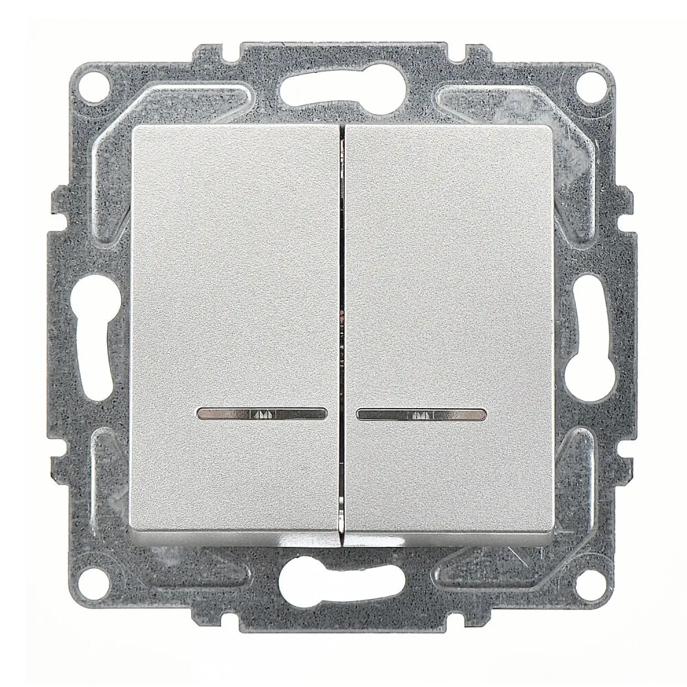 Eqona / Radius / Neoline Işıklı Komütatör (klipsli), Gümüş (Mekanizma + Tuş/Kapak) - Günsan Elektrik
