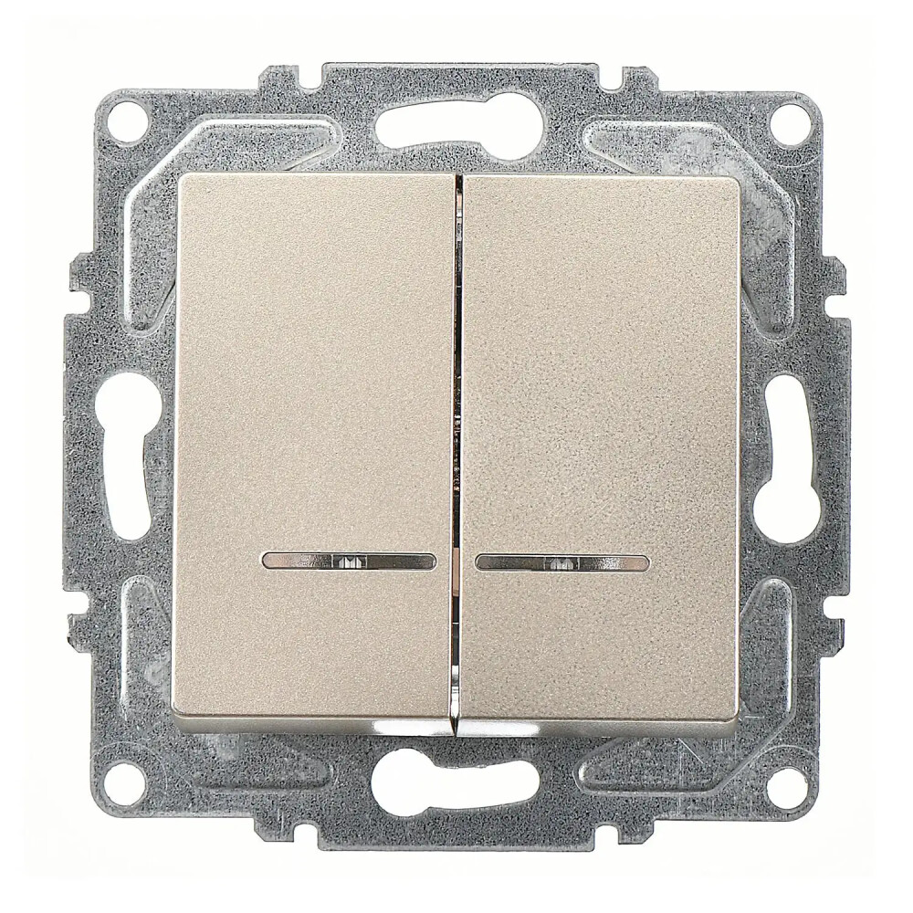 Eqona / Radius / Neoline Işıklı Komütatör (klipsli), Metalik Bej (Mekanizma + Tuş/Kapak) - Günsan Elektrik