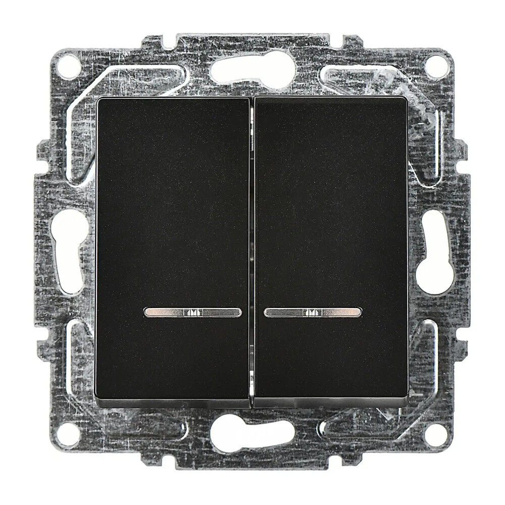 Eqona / Radius / Neoline Işıklı Komütatör, Metalik Siyah (Mekanizma + Tuş/Kapak) - Günsan Elektrik