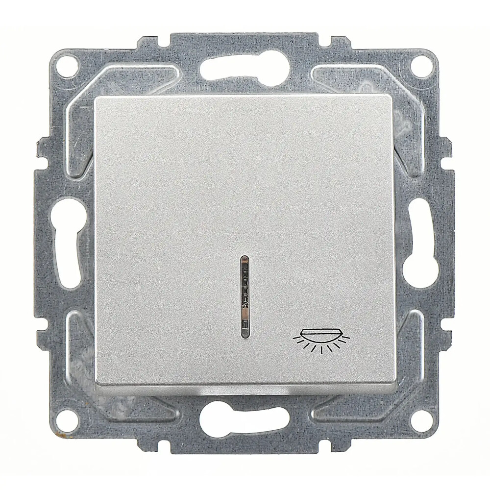 Eqona / Radius / Neoline Işıklı Liht (klipsli), Gümüş (Mekanizma + Tuş/Kapak) - Günsan Elektrik