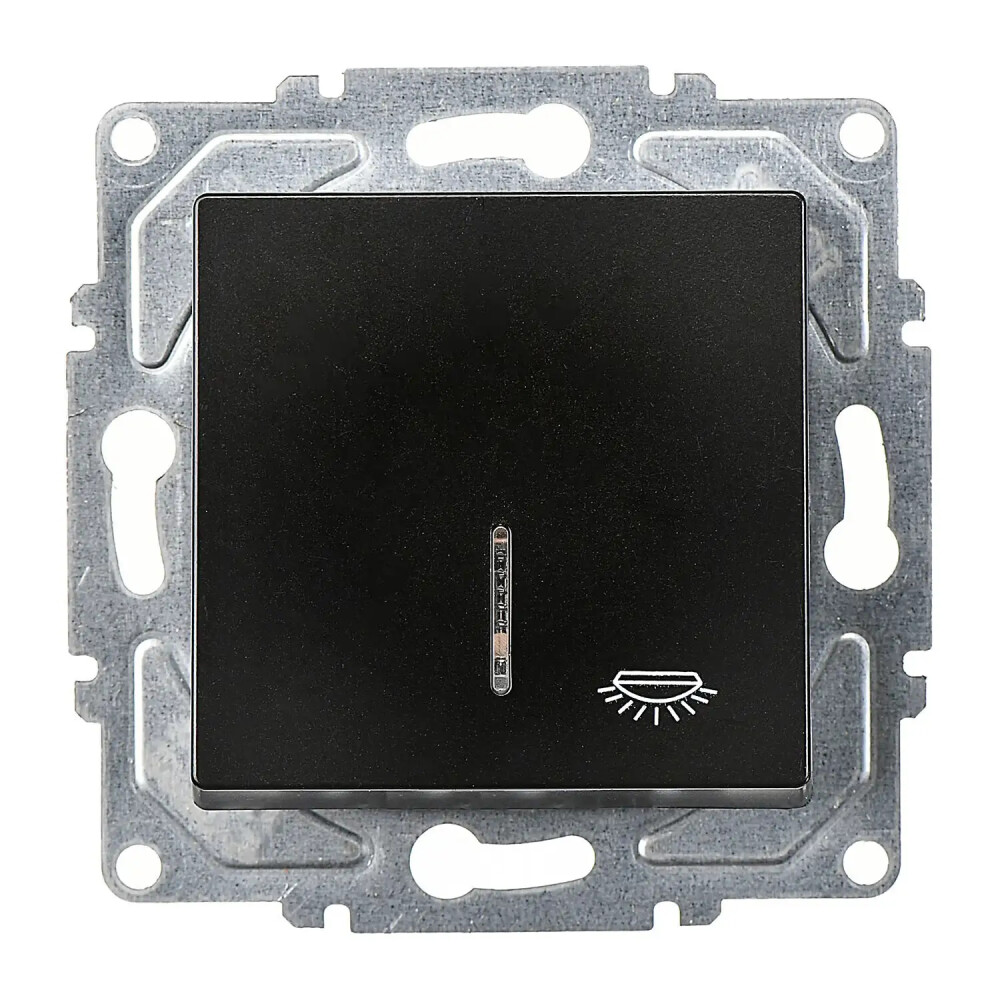 Eqona / Radius / Neoline Işıklı Liht, Metalik Siyah (Mekanizma + Tuş/Kapak) - Günsan Elektrik