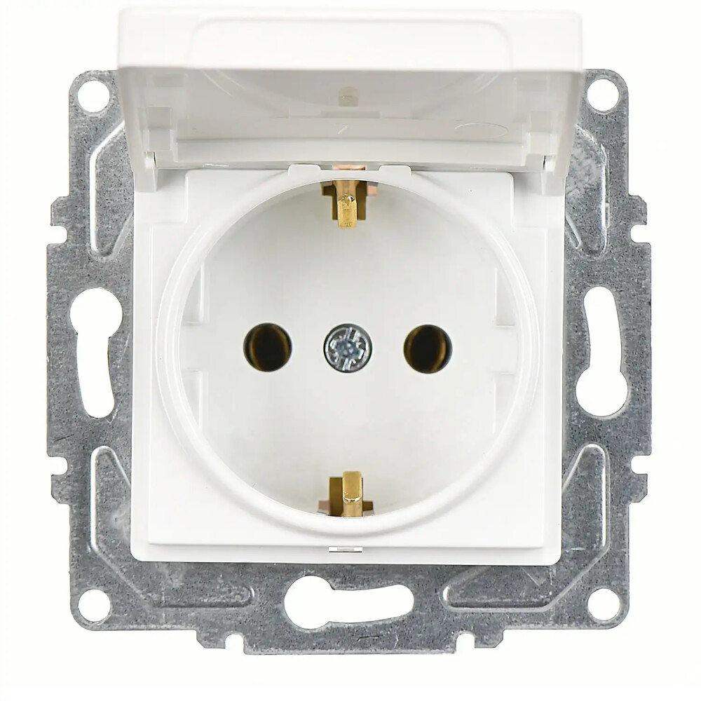 Eqona / Radius / Neoline Kapaklı Topraklı Priz, Beyaz (Mekanizma + Tuş/Kapak) - Günsan Elektrik