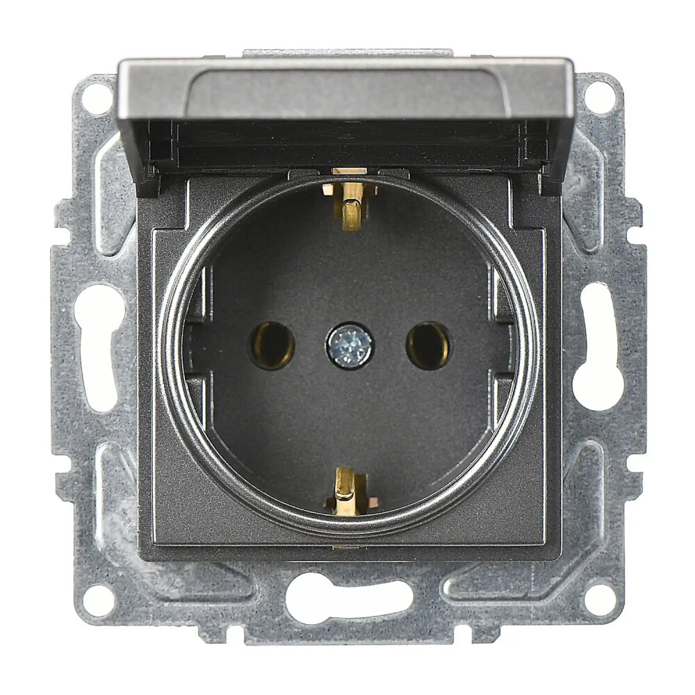 Eqona / Radius / Neoline Kapaklı Topraklı Priz, Füme (Mekanizma + Tuş/Kapak) - Günsan Elektrik