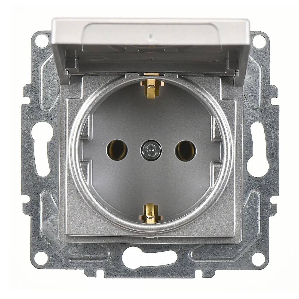 Eqona / Radius / Neoline Kapaklı Topraklı Priz, Gümüş (Mekanizma + Tuş/Kapak) - Günsan Elektrik