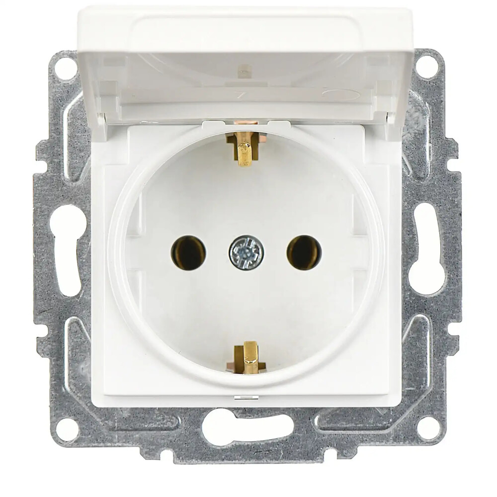 Eqona / Radius / Neoline Kapaklı Topraklı Priz (klipsli), Beyaz (Mekanizma + Tuş/Kapak) - Günsan Elektrik