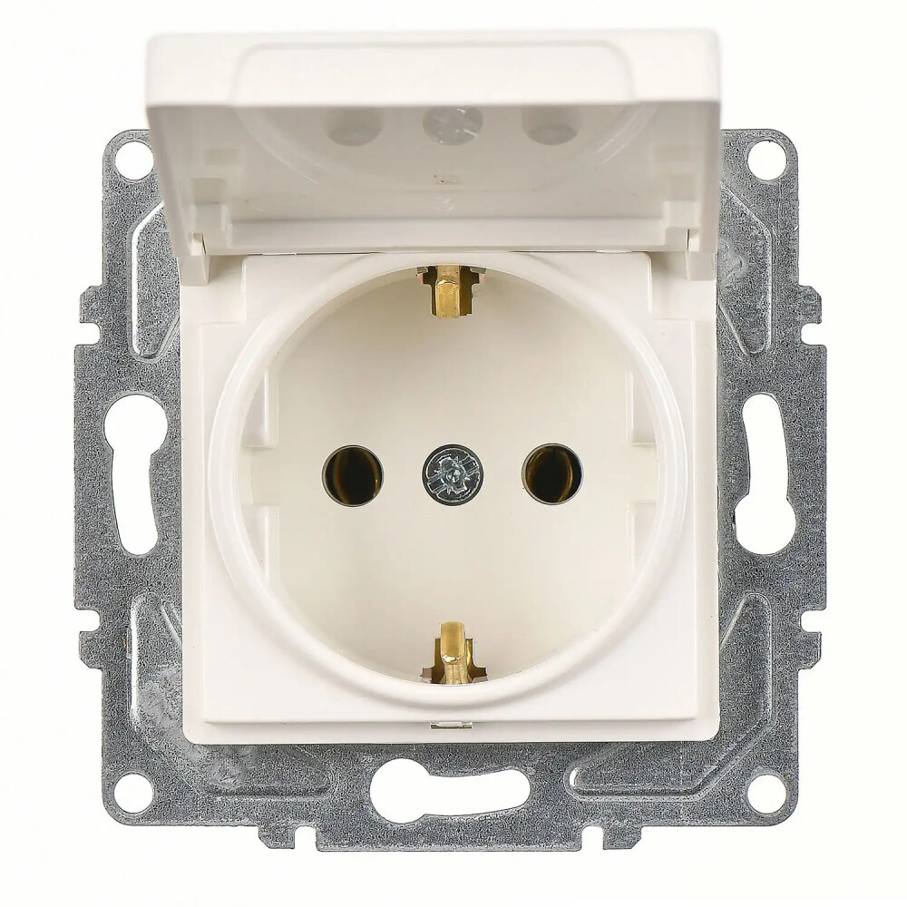 Eqona / Radius / Neoline Kapaklı Topraklı Priz (klipsli), Fildişi Beyazı (Mekanizma + Tuş/Kapak) - Günsan Elektrik