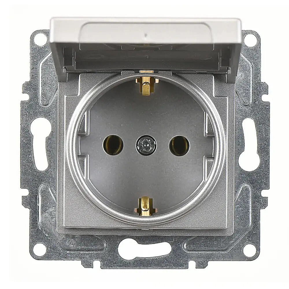 Eqona / Radius / Neoline Kapaklı Topraklı Priz (klipsli), Gümüş (Mekanizma + Tuş/Kapak) - Günsan