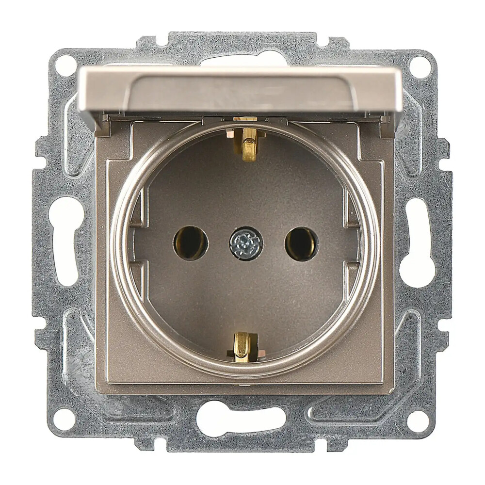 Eqona / Radius / Neoline Kapaklı Topraklı Priz (klipsli), Metalik Bej (Mekanizma + Tuş/Kapak) - Günsan Elektrik