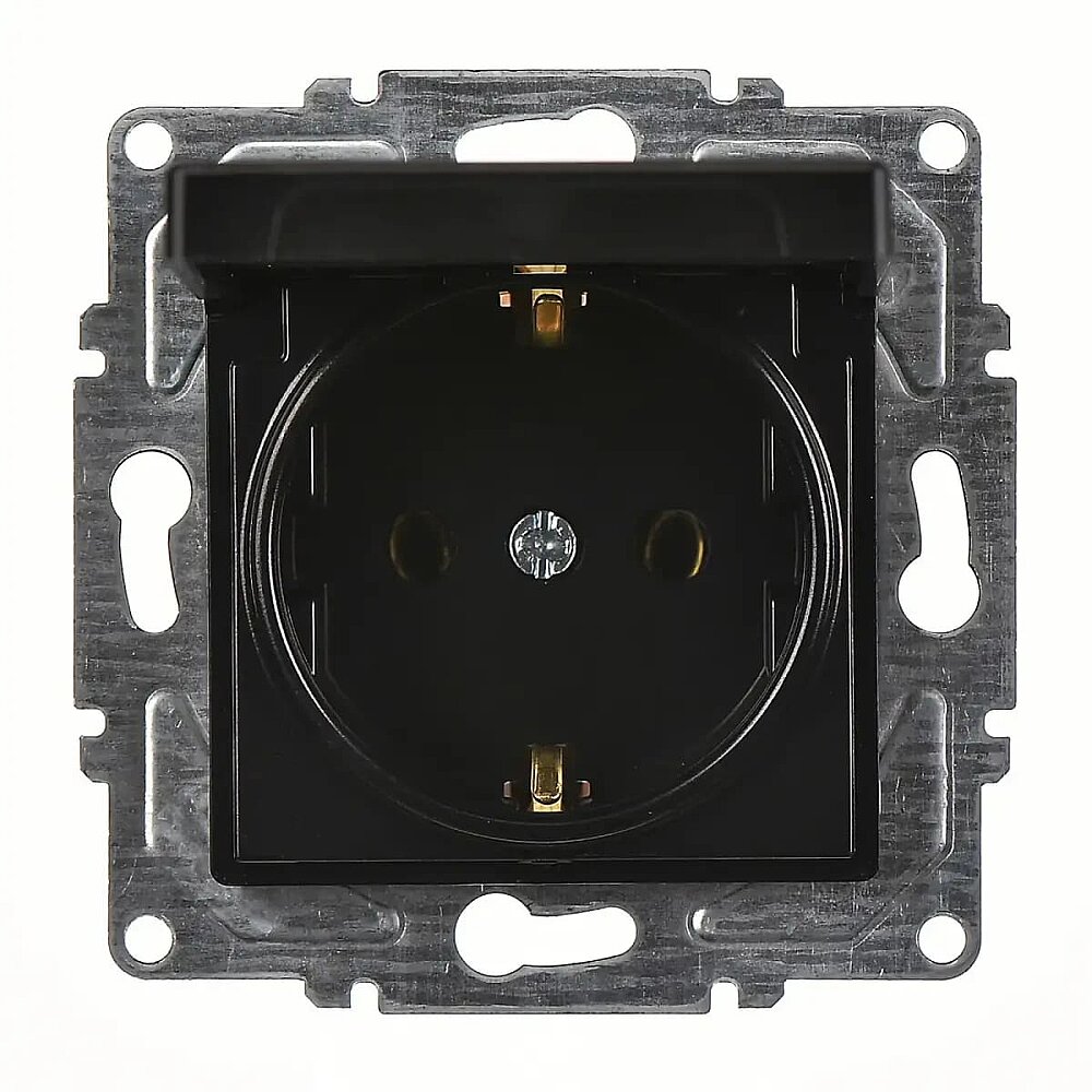 Eqona / Radius / Neoline Kapaklı Topraklı Priz (klipsli), Metalik Siyah (Mekanizma + Tuş/Kapak) - Günsan