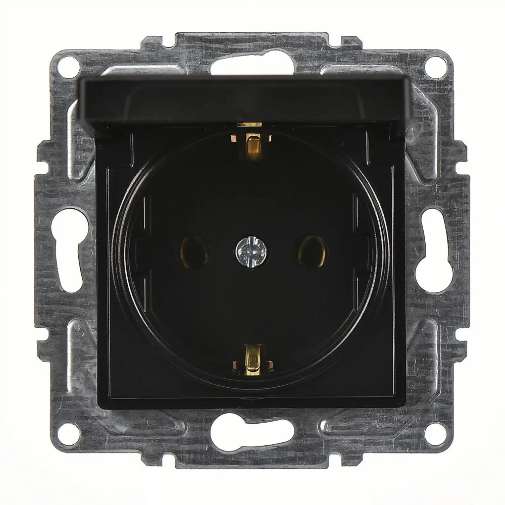 Eqona / Radius / Neoline Kapaklı Topraklı Priz (klipsli), Metalik Siyah (Mekanizma + Tuş/Kapak) - Günsan Elektrik