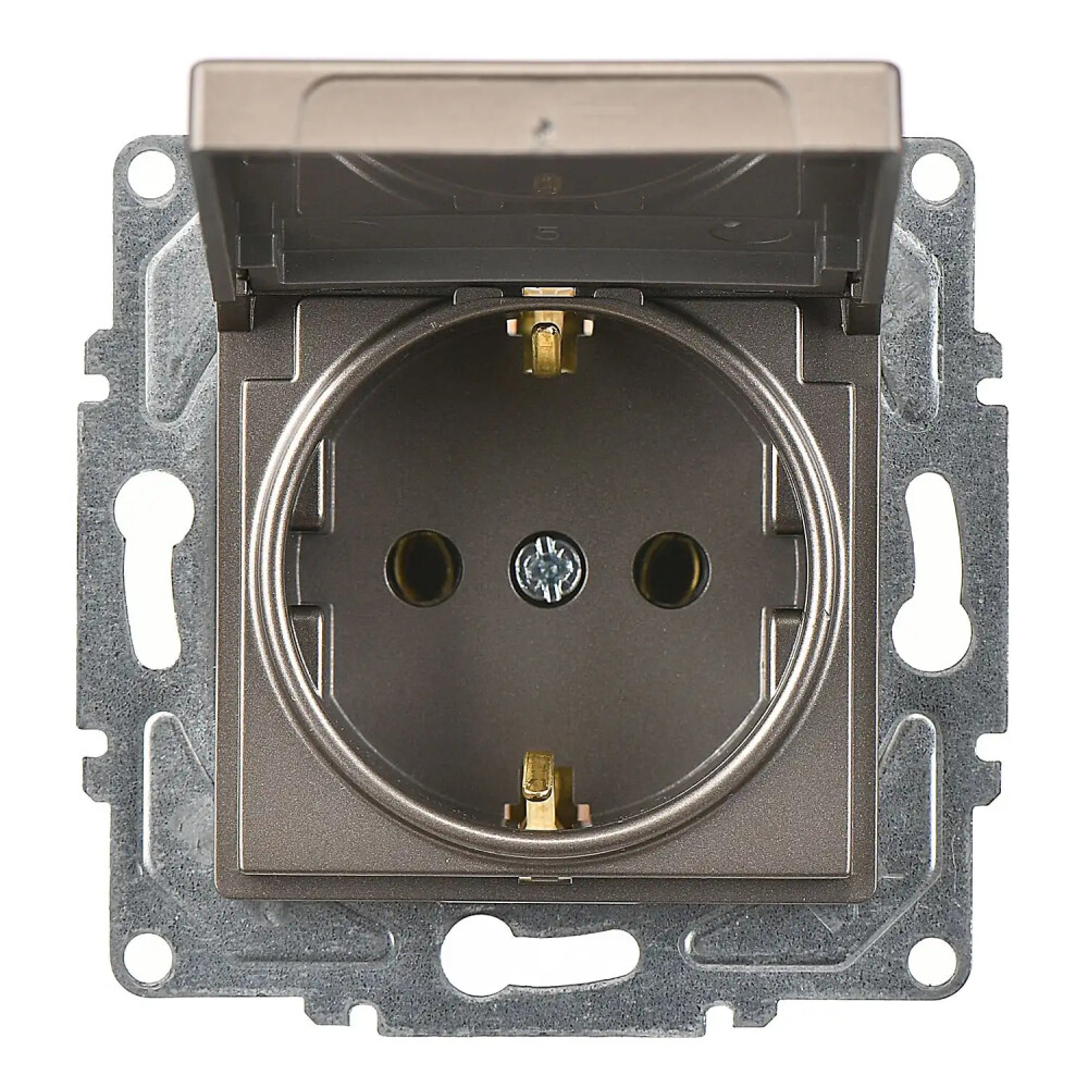 Eqona / Radius / Neoline Kapaklı Topraklı Priz (klipsli), Mocha (Mekanizma + Tuş/Kapak) - Günsan Elektrik