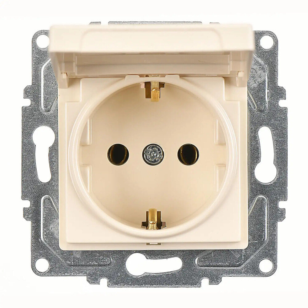 Eqona / Radius / Neoline Kapaklı Topraklı Priz, Krem (Mekanizma + Tuş/Kapak) - Günsan Elektrik