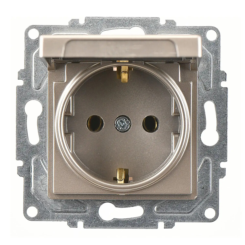 Eqona / Radius / Neoline Kapaklı Topraklı Priz, Metalik Bej (Mekanizma + Tuş/Kapak) - Günsan Elektrik