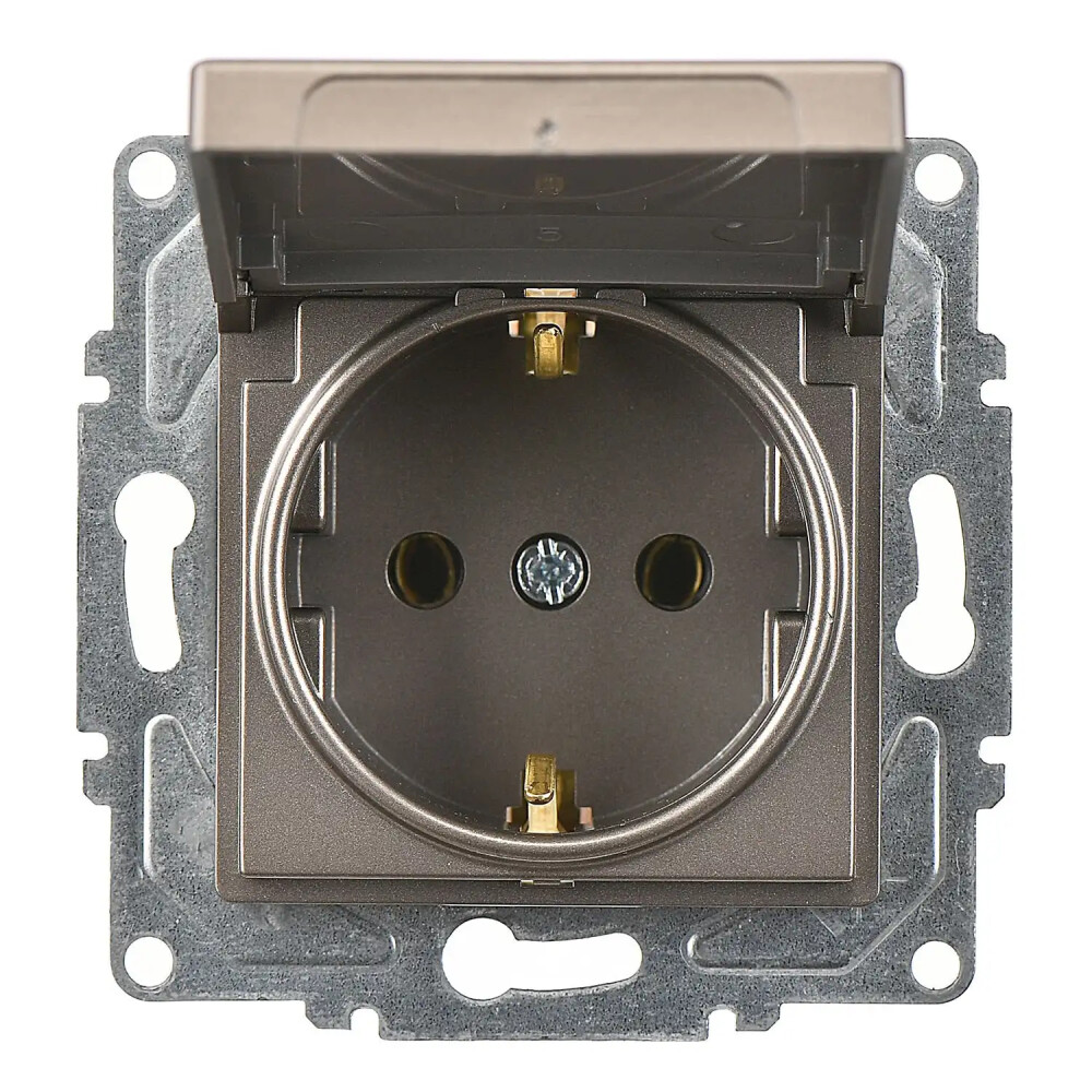 Eqona / Radius / Neoline Kapaklı Topraklı Priz, Mocha (Mekanizma + Tuş/Kapak) - Günsan Elektrik