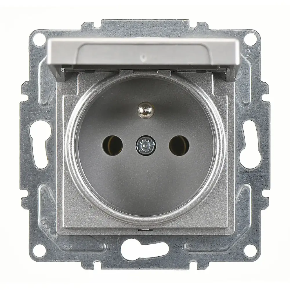 Eqona / Radius / Neoline Kapaklı UPS Priz, Gümüş (Mekanizma + Tuş/Kapak) 