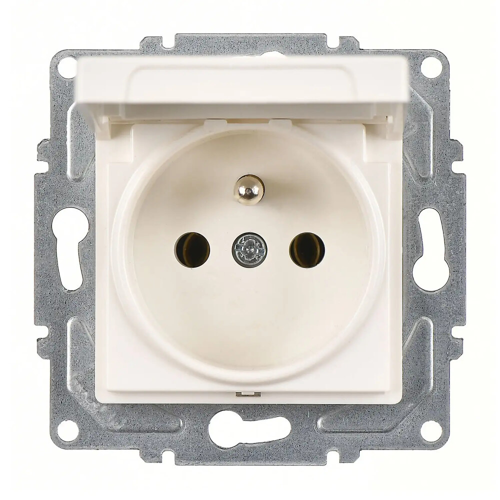 Eqona / Radius / Neoline Kapaklı UPS Priz (klipsli), Fildişi Beyazı (Mekanizma + Tuş/Kapak) - Günsan Elektrik