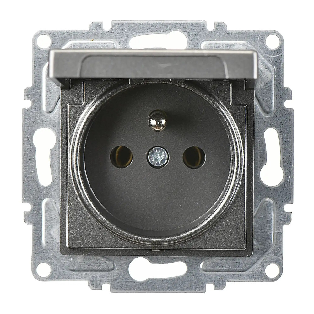 Eqona / Radius / Neoline Kapaklı UPS Priz (klipsli), Füme (Mekanizma + Tuş/Kapak) - Günsan Elektrik