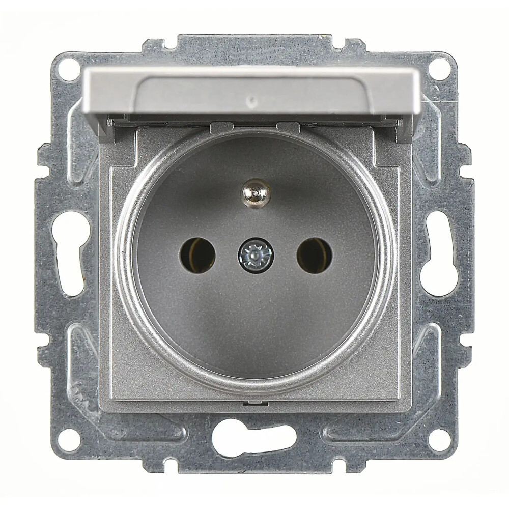 Eqona / Radius / Neoline Kapaklı UPS Priz (klipsli), Gümüş (Mekanizma + Tuş/Kapak) - Günsan Elektrik