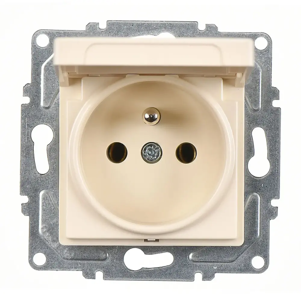 Eqona / Radius / Neoline Kapaklı UPS Priz (klipsli), Krem (Mekanizma + Tuş/Kapak) - 1