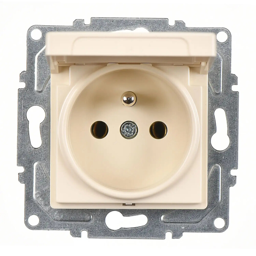 Eqona / Radius / Neoline Kapaklı UPS Priz (klipsli), Krem (Mekanizma + Tuş/Kapak) - Günsan Elektrik