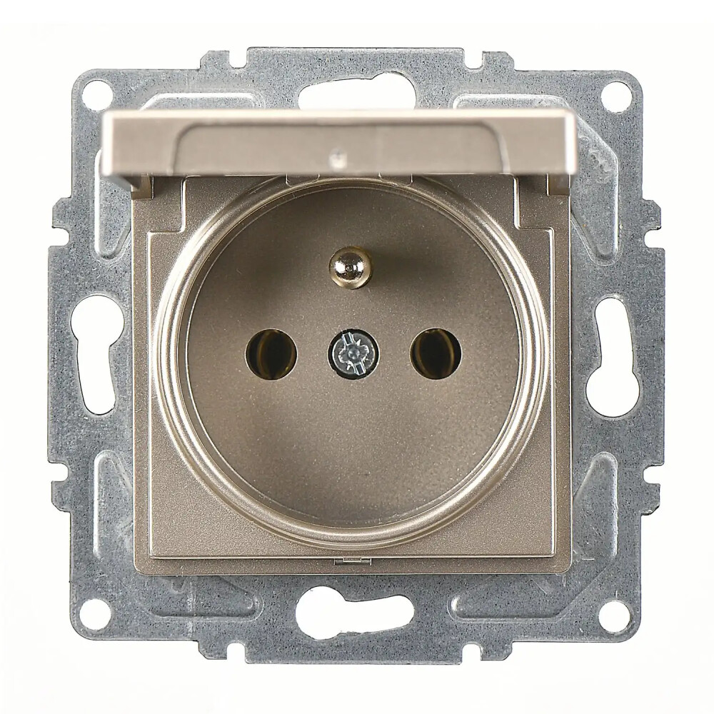 Eqona / Radius / Neoline Kapaklı UPS Priz (klipsli), Metalik Bej (Mekanizma + Tuş/Kapak) - Günsan Elektrik