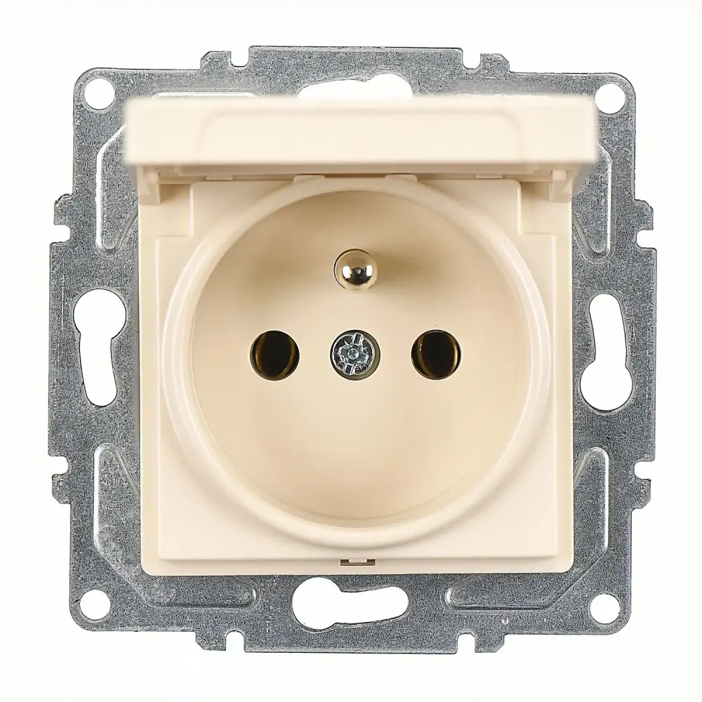 Eqona / Radius / Neoline Kapaklı UPS Priz, Krem (Mekanizma + Tuş/Kapak) 