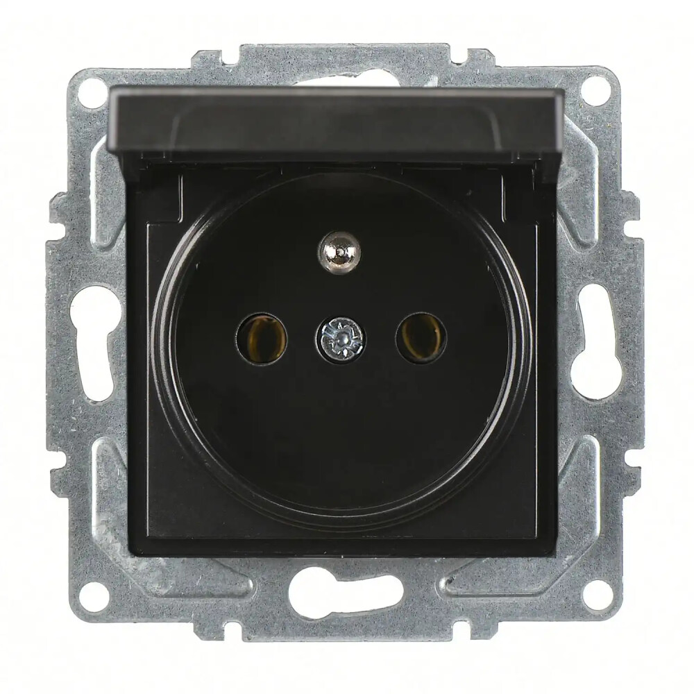 Eqona / Radius / Neoline Kapaklı UPS Priz, Metalik Siyah (Mekanizma + Tuş/Kapak) - Günsan