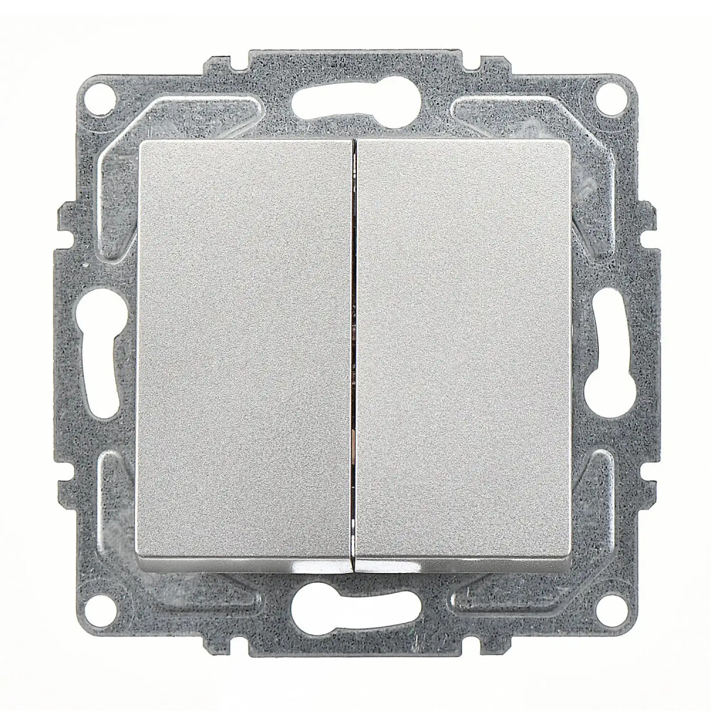 2 Gang Switch, Silver, (w/o Screw) - Günsan Elektrik
