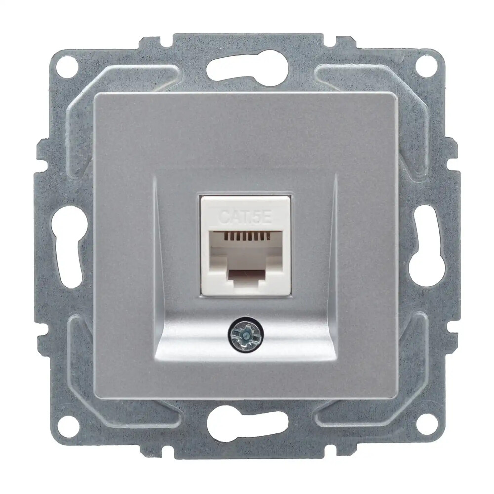 Eqona / Radius / Neoline Tekli Data Prizi (RJ45 Cat5E), Gümüş (Mekanizma + Tuş/Kapak) - Günsan Elektrik