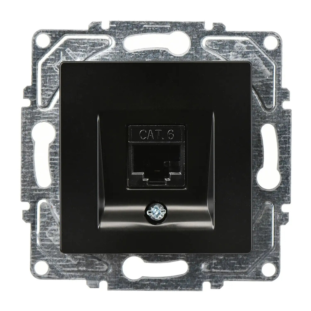 Eqona / Radius / Neoline Tekli Data Prizi (RJ45 Cat6), Metalik Siyah (Mekanizma + Tuş/Kapak) - Günsan Elektrik