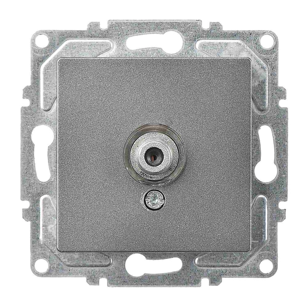 Eqona / Radius / Neoline Tekli Uydu Prizi F Konnektörlü (Geçişli-Sonlu), Füme (Mekanizma + Tuş/Kapak) - Günsan Elektrik