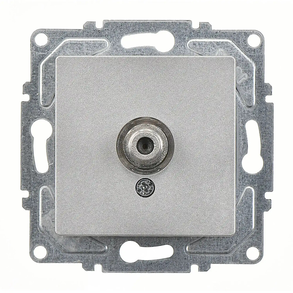 Eqona / Radius / Neoline Tekli Uydu Prizi F Konnektörlü (Geçişli-Sonlu), Gümüş (Mekanizma + Tuş/Kapak) - Günsan Elektrik