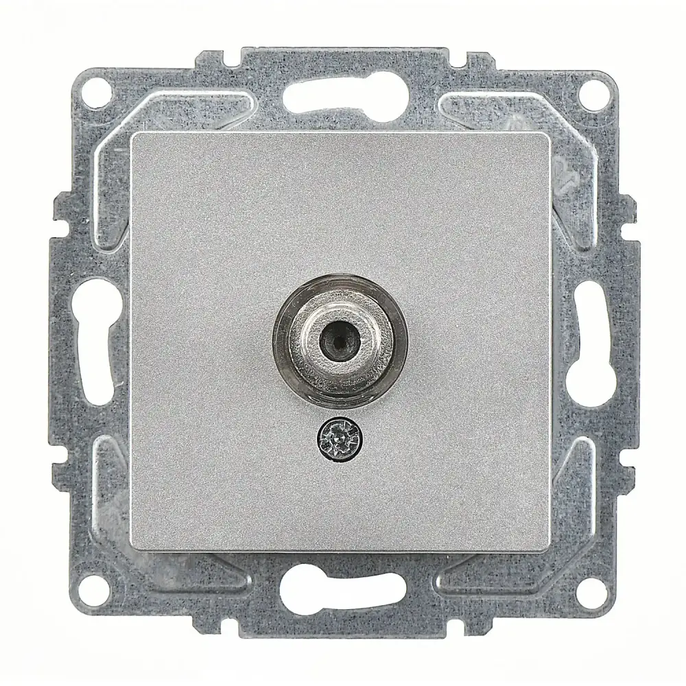 Eqona / Radius / Neoline Tekli Uydu Prizi F Konnektörlü (Geçişli-Sonlu), Gümüş (Mekanizma + Tuş/Kapak) 